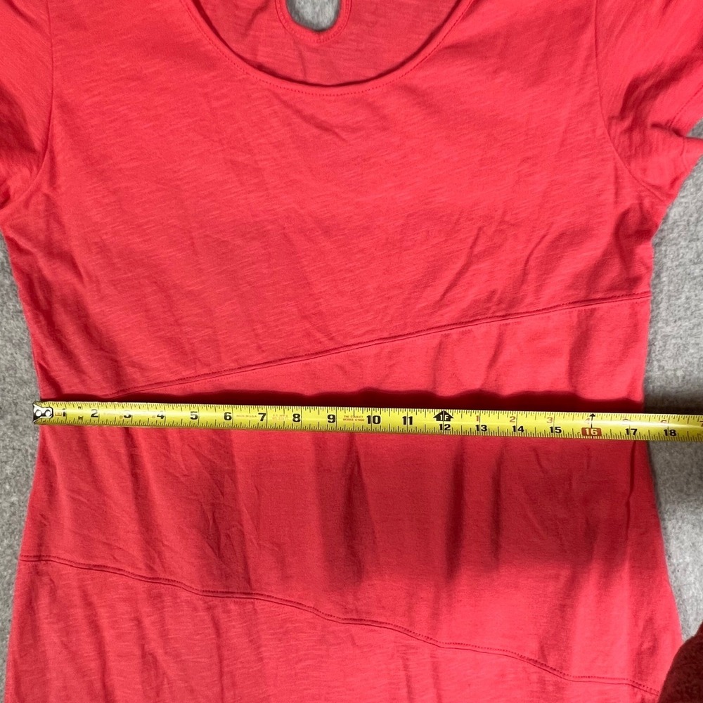 Soft Surroundings M Coral Pink Cotton Slub Knit Dress Keyhole Summer Vacaton Mid - Picture 2 of 9